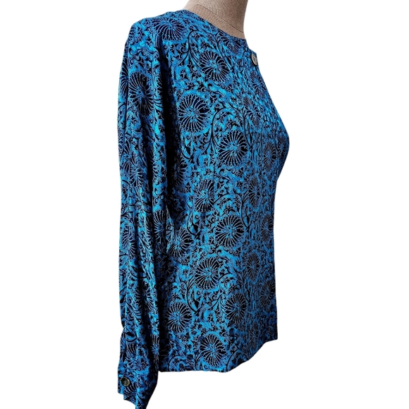 Vintage Christian Dior 100% Silk Blouse/Silk Shirt Top Azure Blue Black 6 - Picture 11 of 16